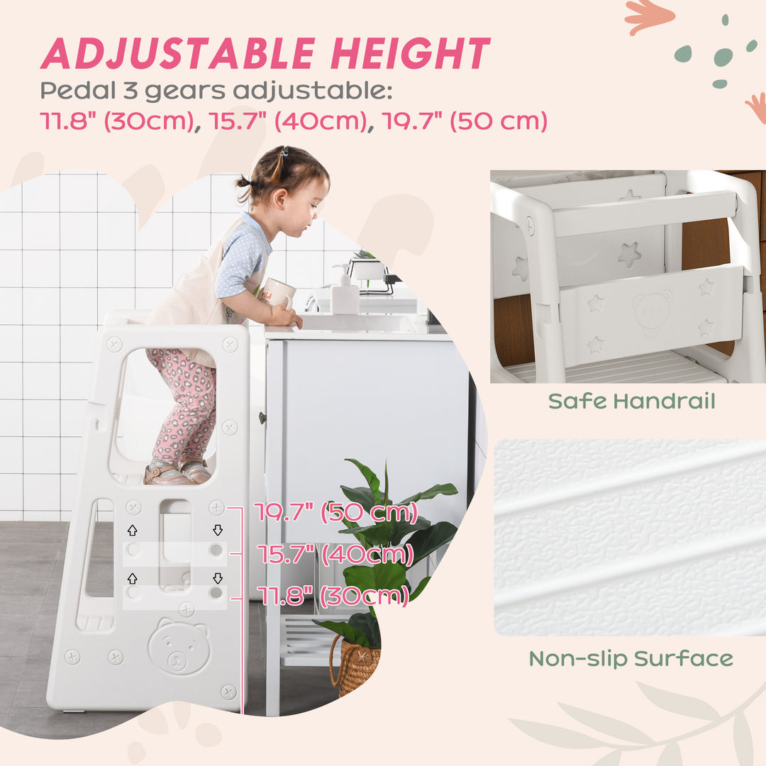 Kids Step Stool, Adjustable Standing Platform, Toddler Kitchen Stool, White