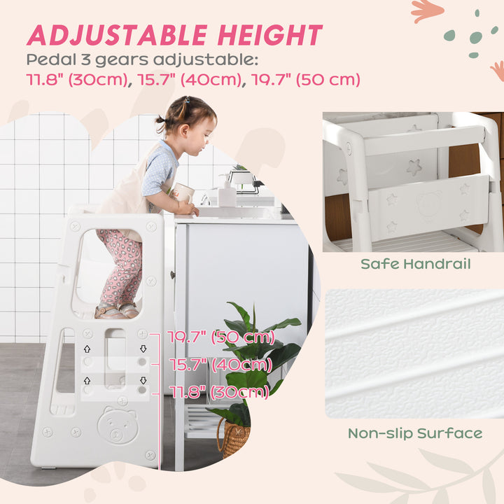 Kids Step Stool, Adjustable Standing Platform, Toddler Kitchen Stool, White