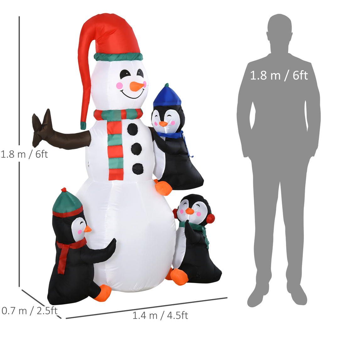 MCL 6ft Inflatable Christmas Snowman with Three Penguins LED Xmas Décor Holiday Outdoor Yard Decoration