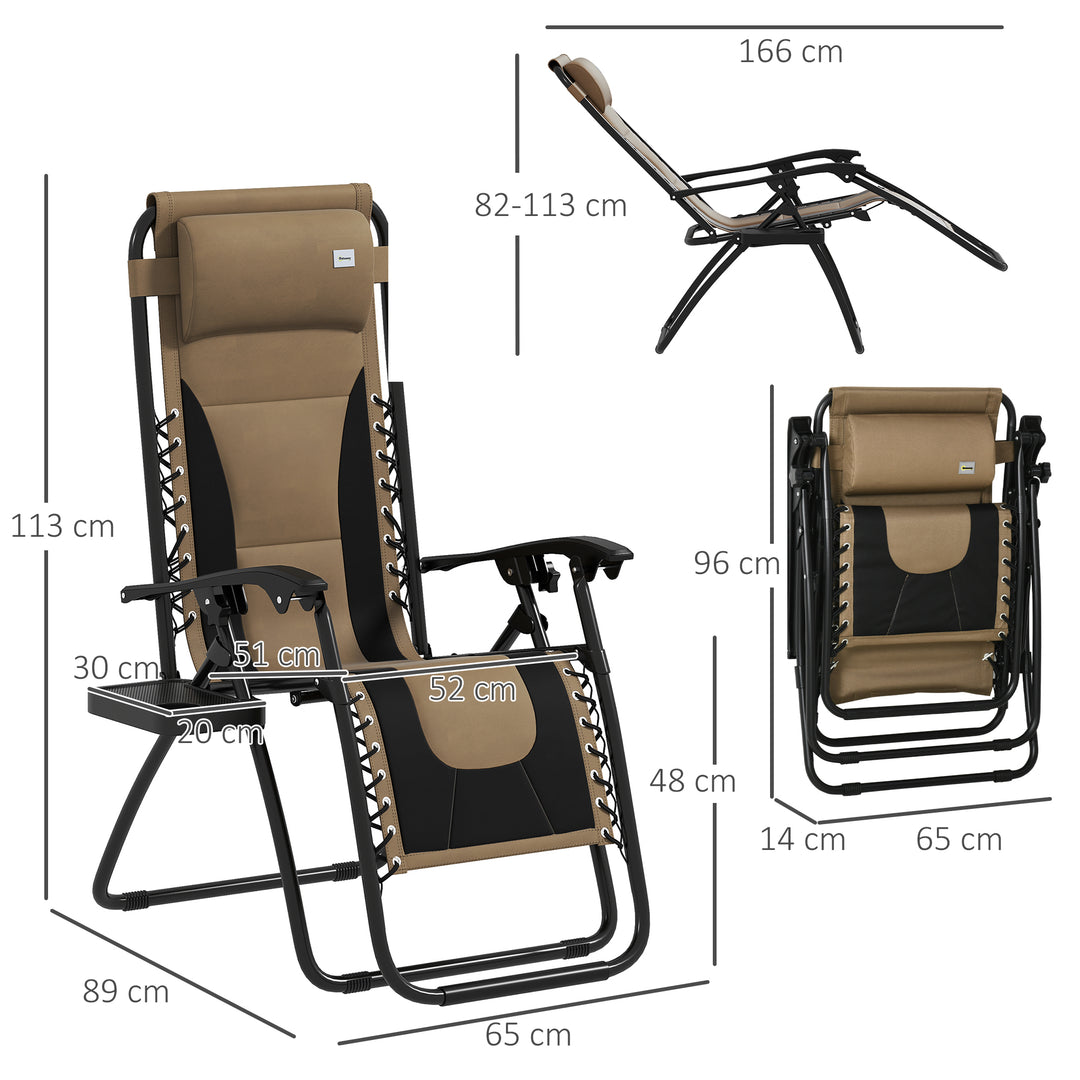 Zero Gravity Lounger Chair Set of 2, Folding Reclining Patio Chair with Padded Seat, Cup Holder, Soft Cushion and Headrest for Poolside, Camping, Coffee
