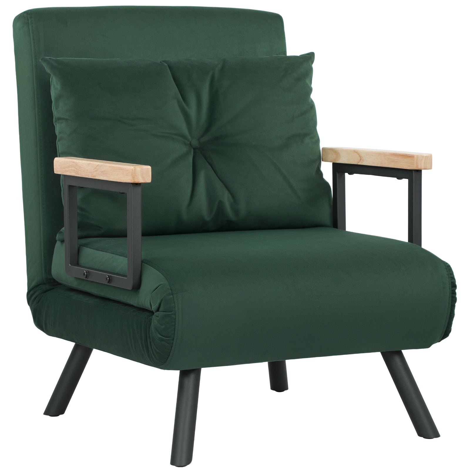 4-in-1 Velvet-Feel Single Chair Bed, with Pillow - Green