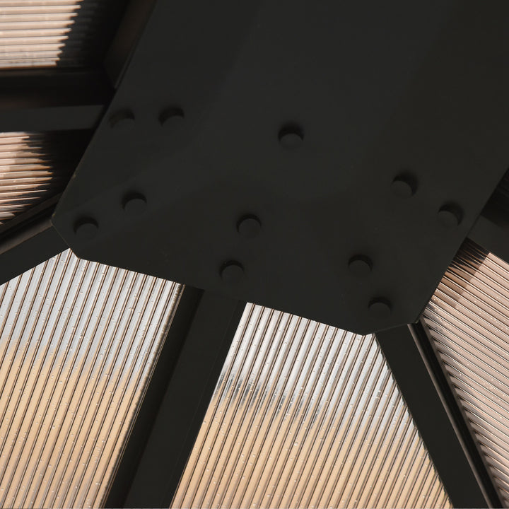 MCL 3 x 4m Hardtop Gazebo Canopy with Polycarbonate Roof, Aluminium Frame, Permanent Pavilion Garden Gazebo with Netting and Curtains - Grey