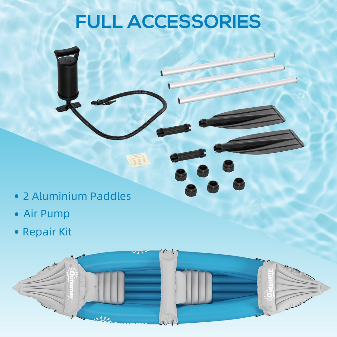 Inflatable Kayak, Two-Person Inflatable Canoe Boat Set with Air Pump, Aluminium Oars, 318 x 80 x 50cm - Blue