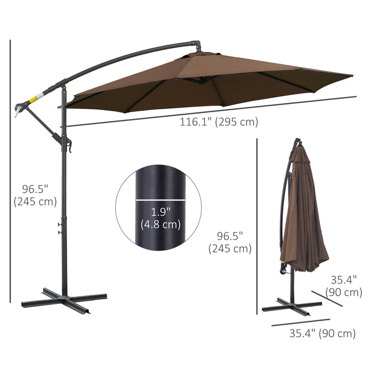 MCL 2.45m Overhanging Cantilever Parasol, Heavy Duty Waterproof Garden Umbrella with Cross Base, Brown