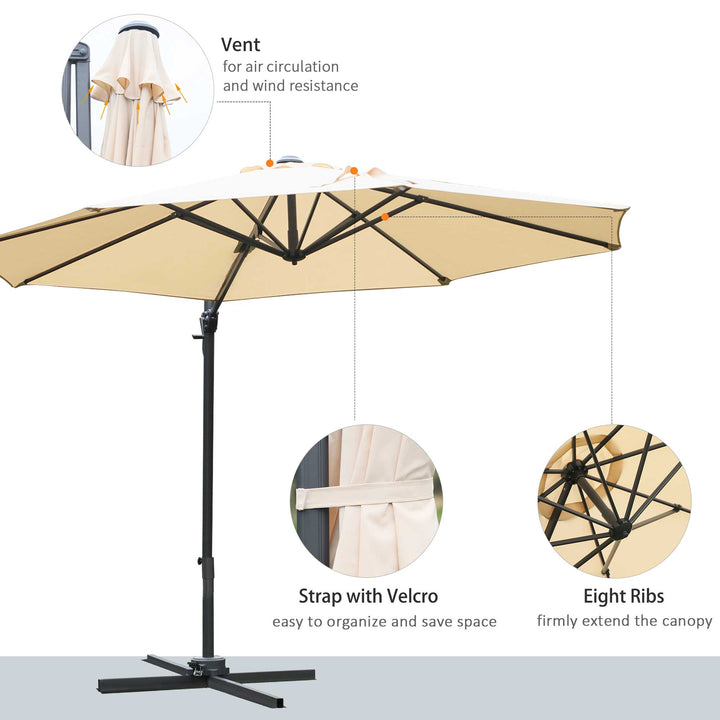 MCL Round Umbrella Parasol W/ Tilt 360° Rotation and Hand Crank Cross Base-Beige