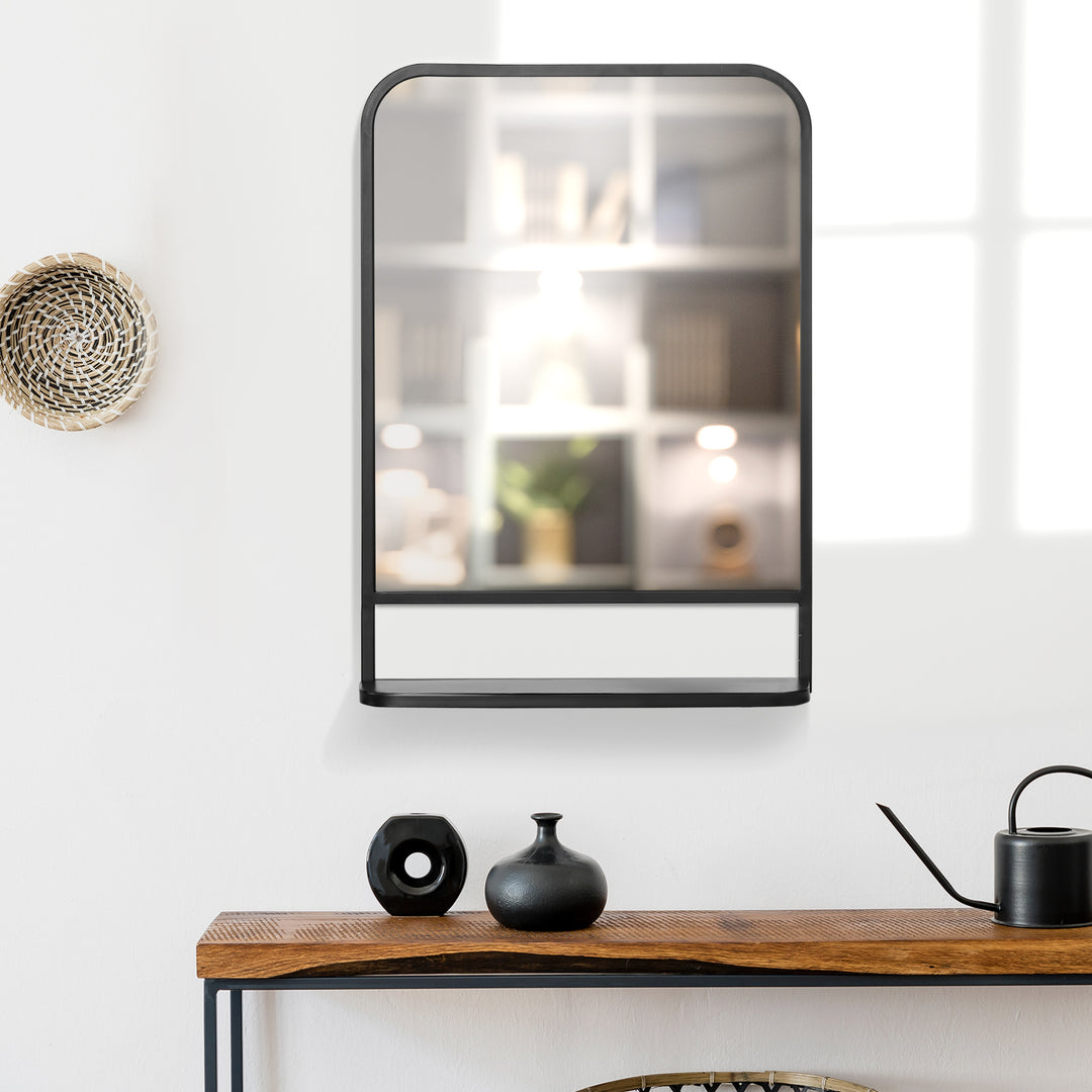 HOMCOM Black Rectangle Mirror Rectangular Wall Mirror with Storage Shelf for Fireplace/Entryway/Hallway/Living Room | Aosom UK