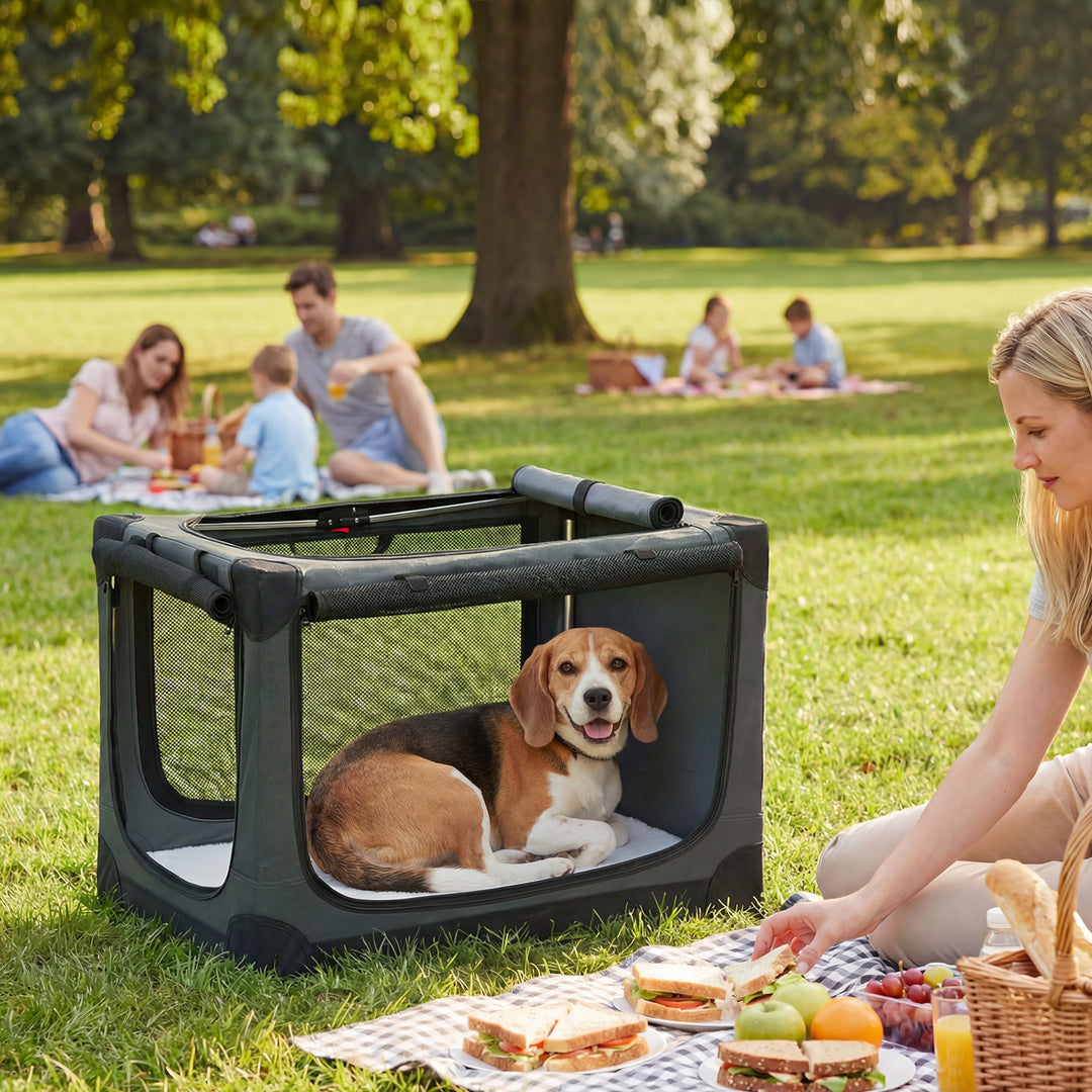Soft Dog Crate Pet Travel Crate 76 x 54 x 54 cm with Removable Pad Mes