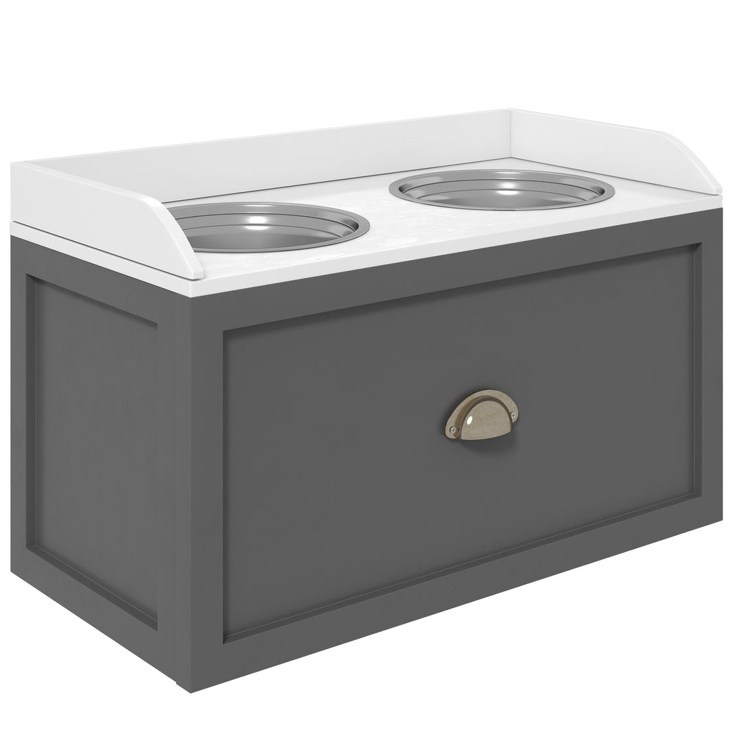 Stainless Steel Raised Dog Bowls, with 21L Storage Drawer for Large Dogs - Grey