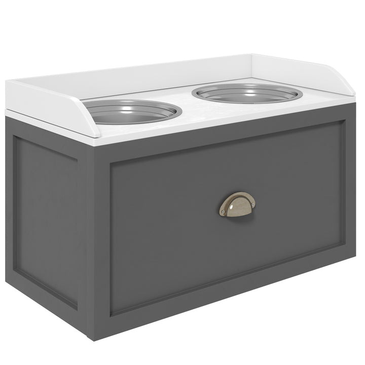 Stainless Steel Raised Dog Bowls, with 21L Storage Drawer for Large Dogs - Grey