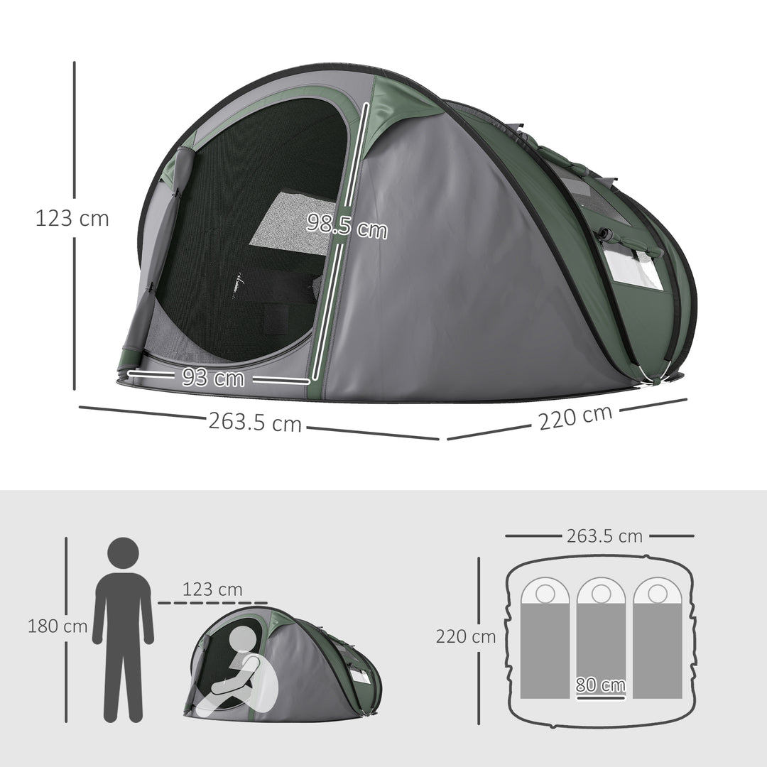 4 Person Pop-up Camping Tent Family Tent with Ground Sheet, 4 Windows and Portable Carry Bag for Beach Outdoor Trip, Dark Green