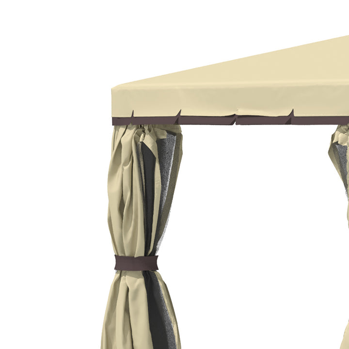 3 x 3(m) Patio Gazebo Canopy Garden Pavilion Tent Shelter with 2 Tier Water Repellent Roof, Mosquito Netting and Curtains, Aluminium Frame, Beige