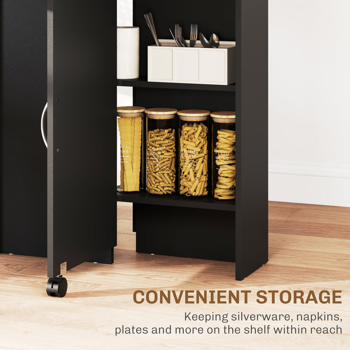 Folding Dining Table, Drop Leaf Table with 2-Tier Shelves, Rolling Casters, for Small Spaces, Kitchen, Oak and Black