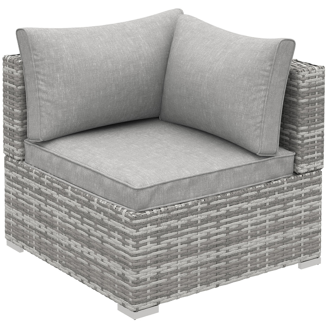 Outdoor PE Rattan Corner Sofa, Garden Wicker Furniture Single Sofa Chair w/ Cushions, Light Grey