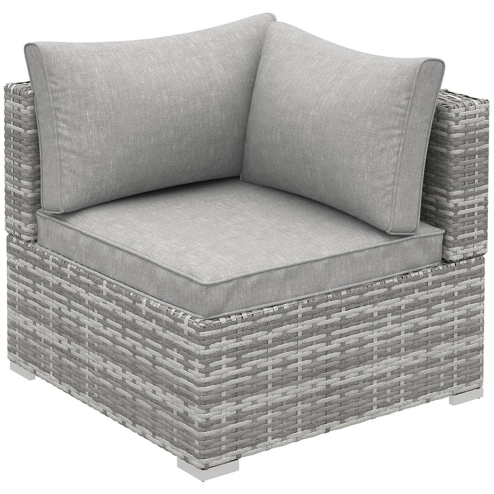 Outdoor PE Rattan Corner Sofa, Garden Wicker Furniture Single Sofa Chair w/ Cushions, Light Grey