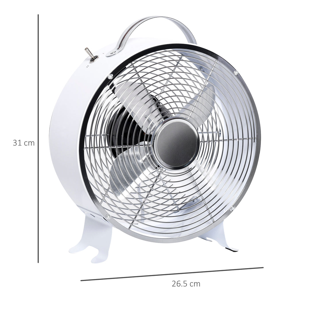 HOMCOM 26cm Electric Desk Fan, 2-Speed, Safety Guard, Anti-Slip, Portable Personal Cooling Fan for Home Office Bedroom, White | Aosom UK