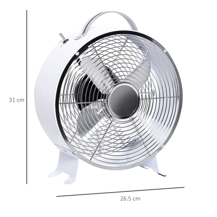 HOMCOM 26cm Electric Desk Fan, 2-Speed, Safety Guard, Anti-Slip, Portable Personal Cooling Fan for Home Office Bedroom, White | Aosom UK