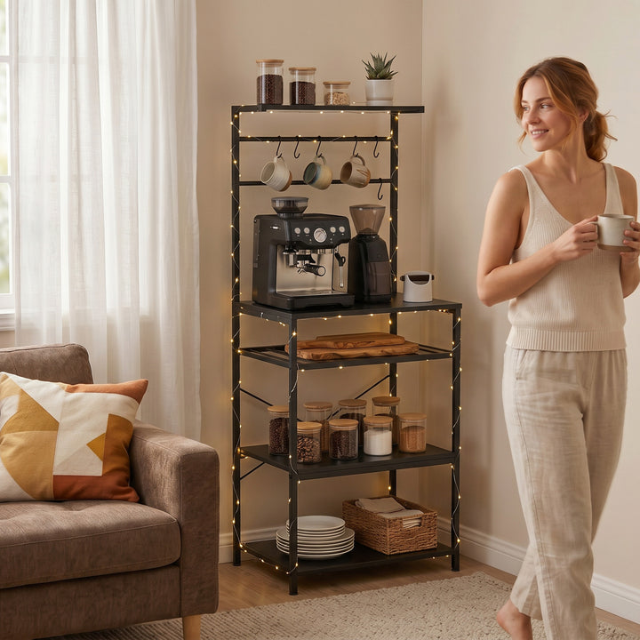 Freestanding Shelving Unit, Industrial Storage Shelf with 6 Hooks and 