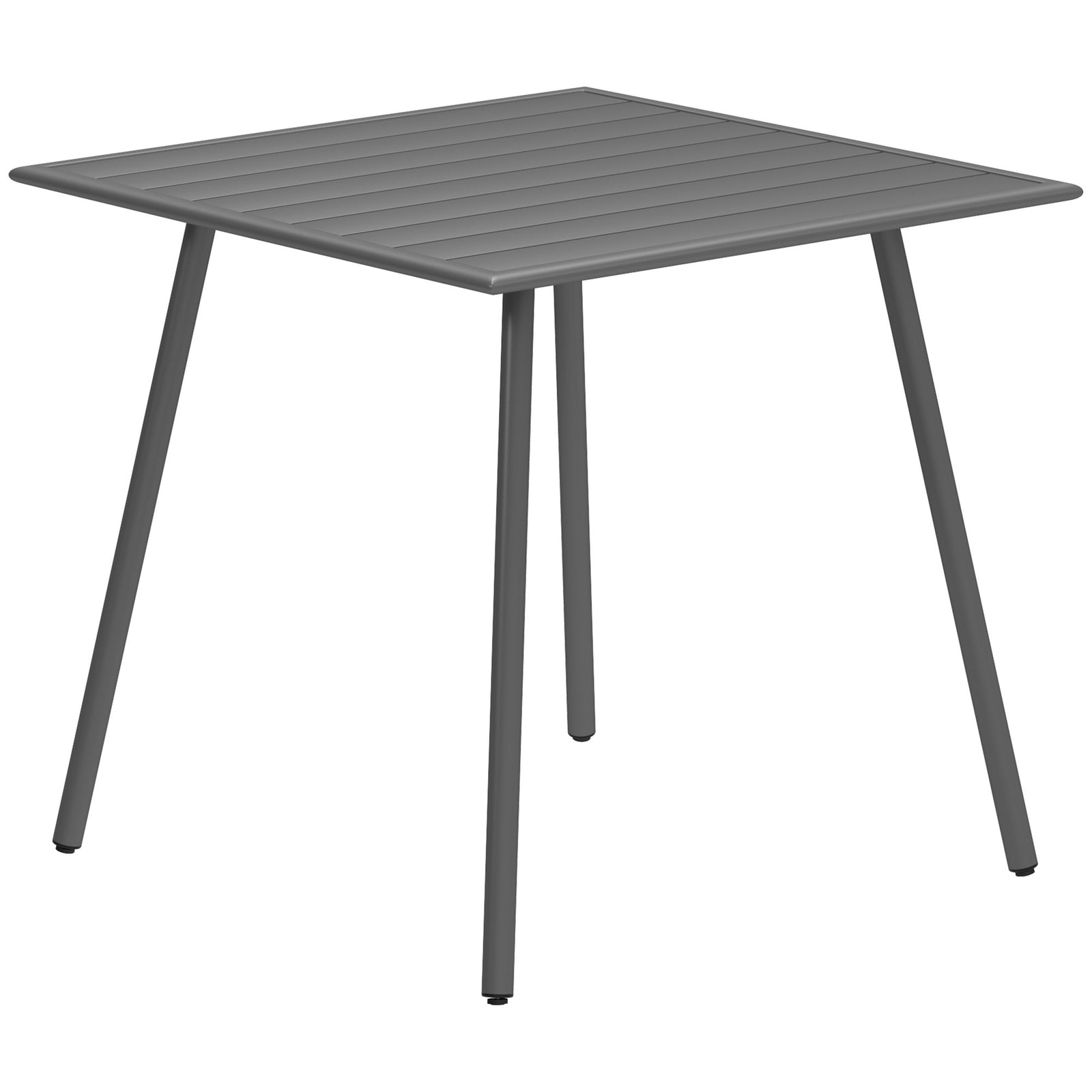 Square Garden Table with Slat Top, Steel Frame, Outdoor Table for 4 Person, 80 x 80 x 74 cm, Grey
