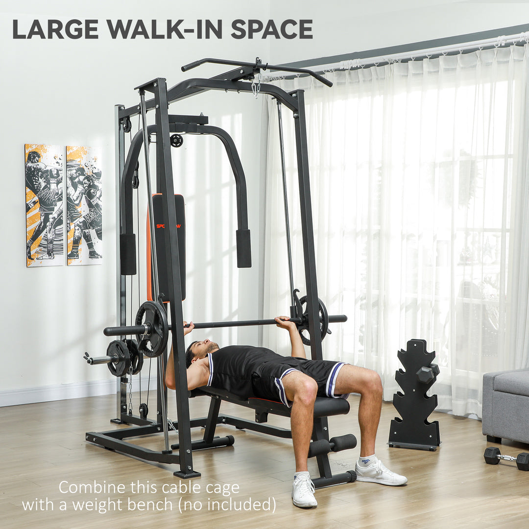 3 In 1 Smith Machine with Dual Cable Pulley System, Chest Press Station, 17-Level Squat Rack and Barbell Bar