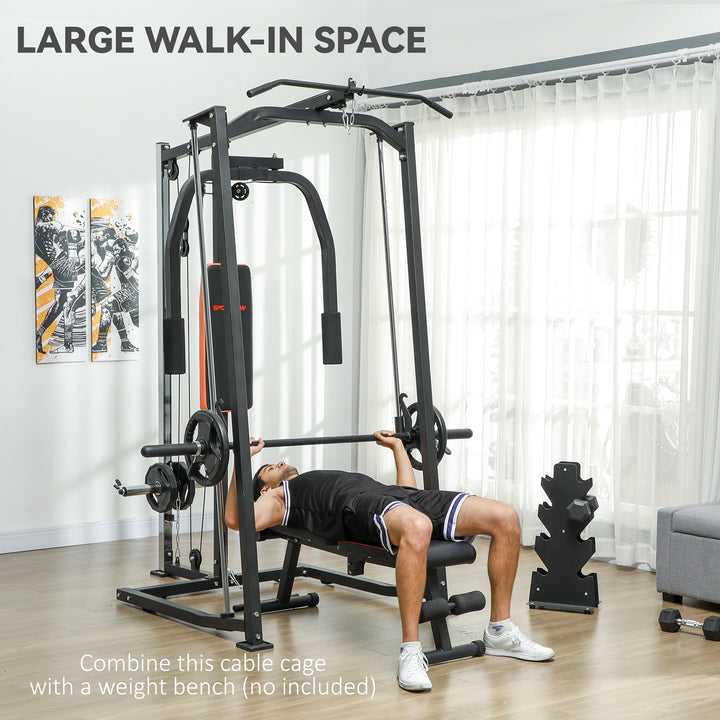 3 In 1 Smith Machine with Dual Cable Pulley System, Chest Press Station, 17-Level Squat Rack and Barbell Bar