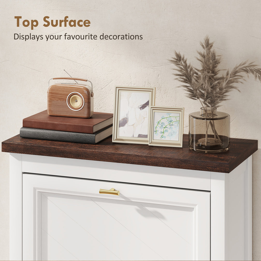 Shoe Cabinet with 2 Flip Drawers, Farmhouse Narrow Shoe Storage Cabine