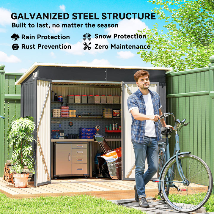 7.5 x 4.3ft Metal Garden Storage Shed, Waterproof Outdoor Shed with Tr