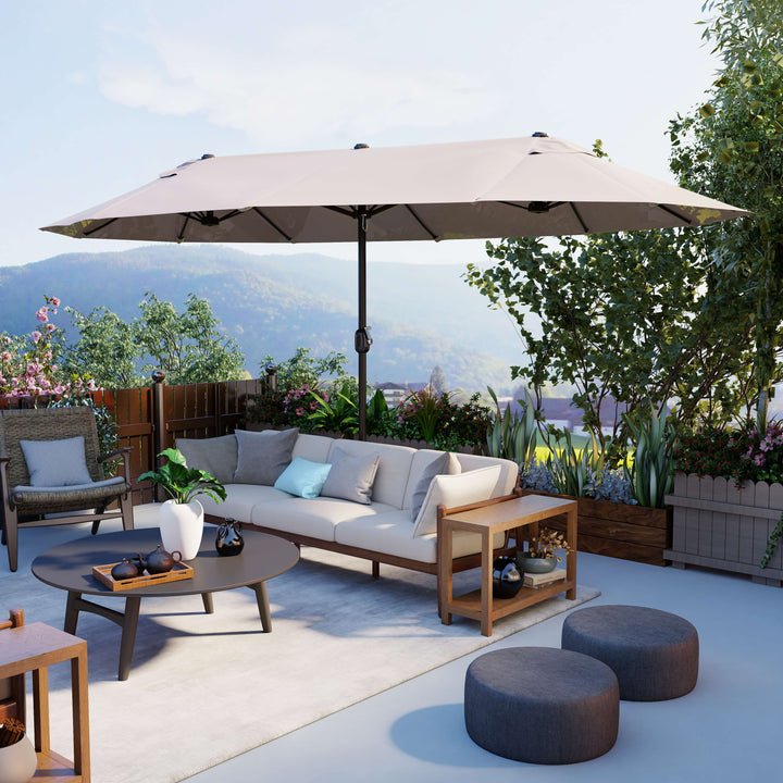 MCL 4.6m Double-Sided Patio Parasol Sun Umbrella-Tan