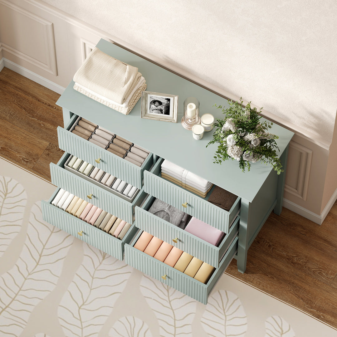 Fluted Dresser, 6 Drawer Chest of Drawers for Bedroom, Living Room, Hallway, Closet