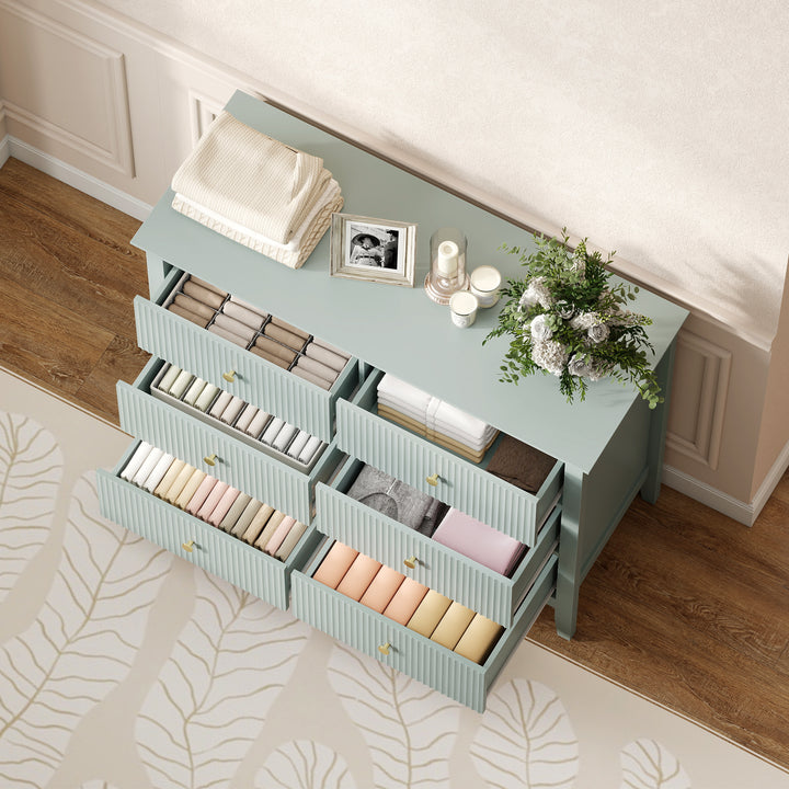 Fluted Dresser, 6 Drawer Chest of Drawers for Bedroom, Living Room, Hallway, Closet