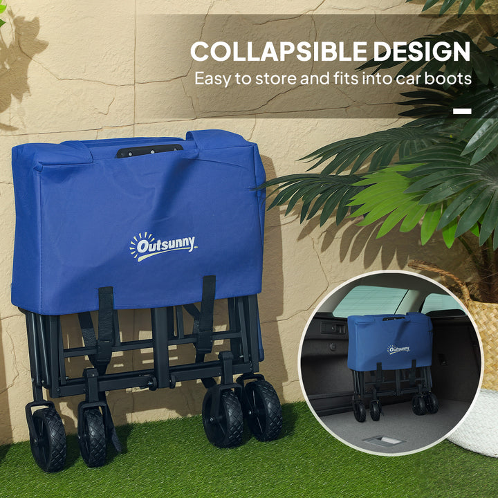 62L Festival Trolley on Wheels, Garden Folding Trolley Cart, 120kg Heavy Duty Collapsible Folding Wagon with Adjustable Handle and Carrying Bag for Beach, Camping, Festival, Blue