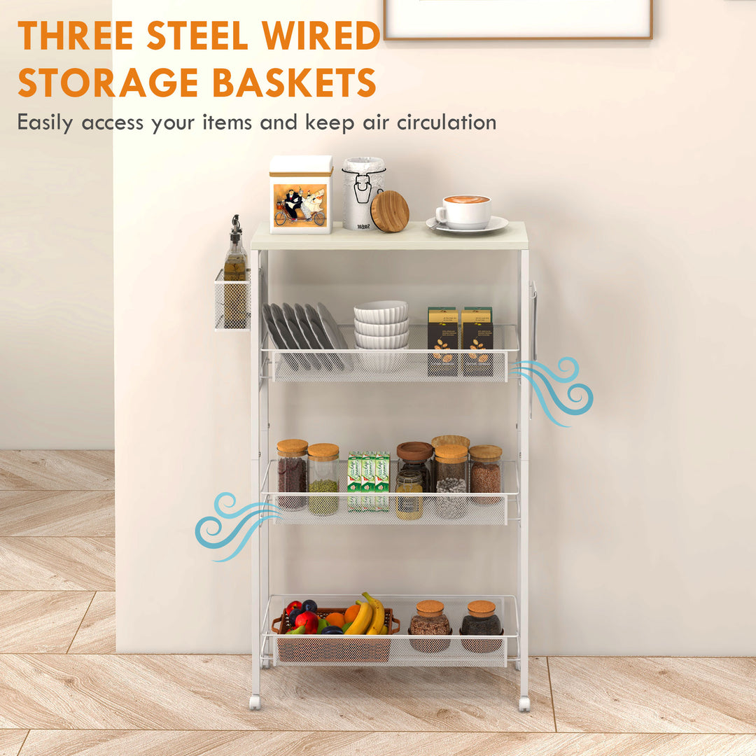 3-Tier Kitchen Cart with 3 Steel Wire Baskets