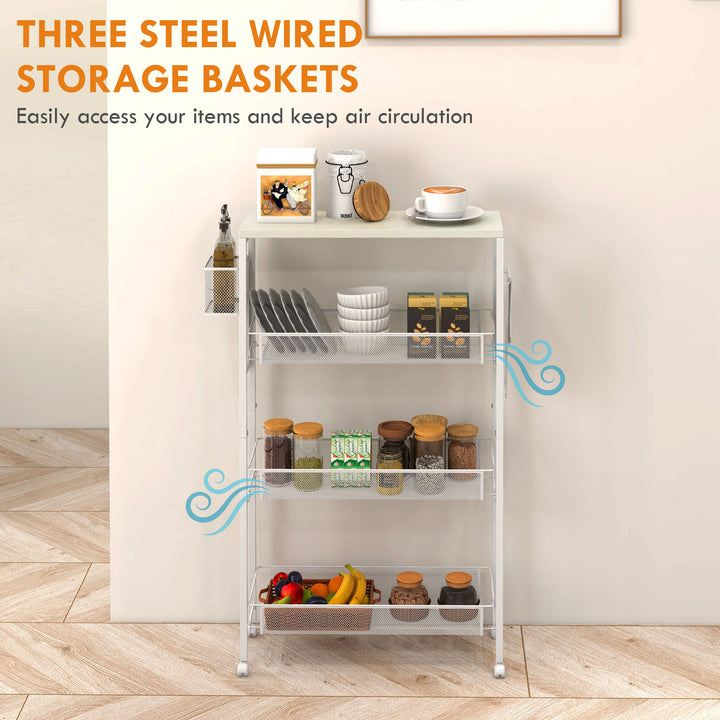 3-Tier Kitchen Cart with 3 Steel Wire Baskets