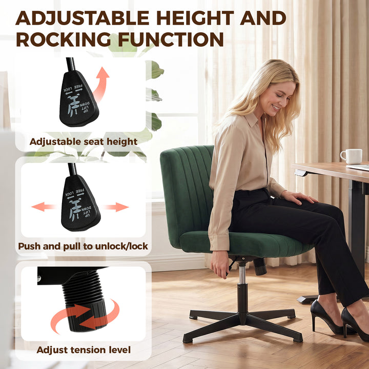 Flannel Criss Cross Legged Desk Chair, Armless Office Chair No Wheels,