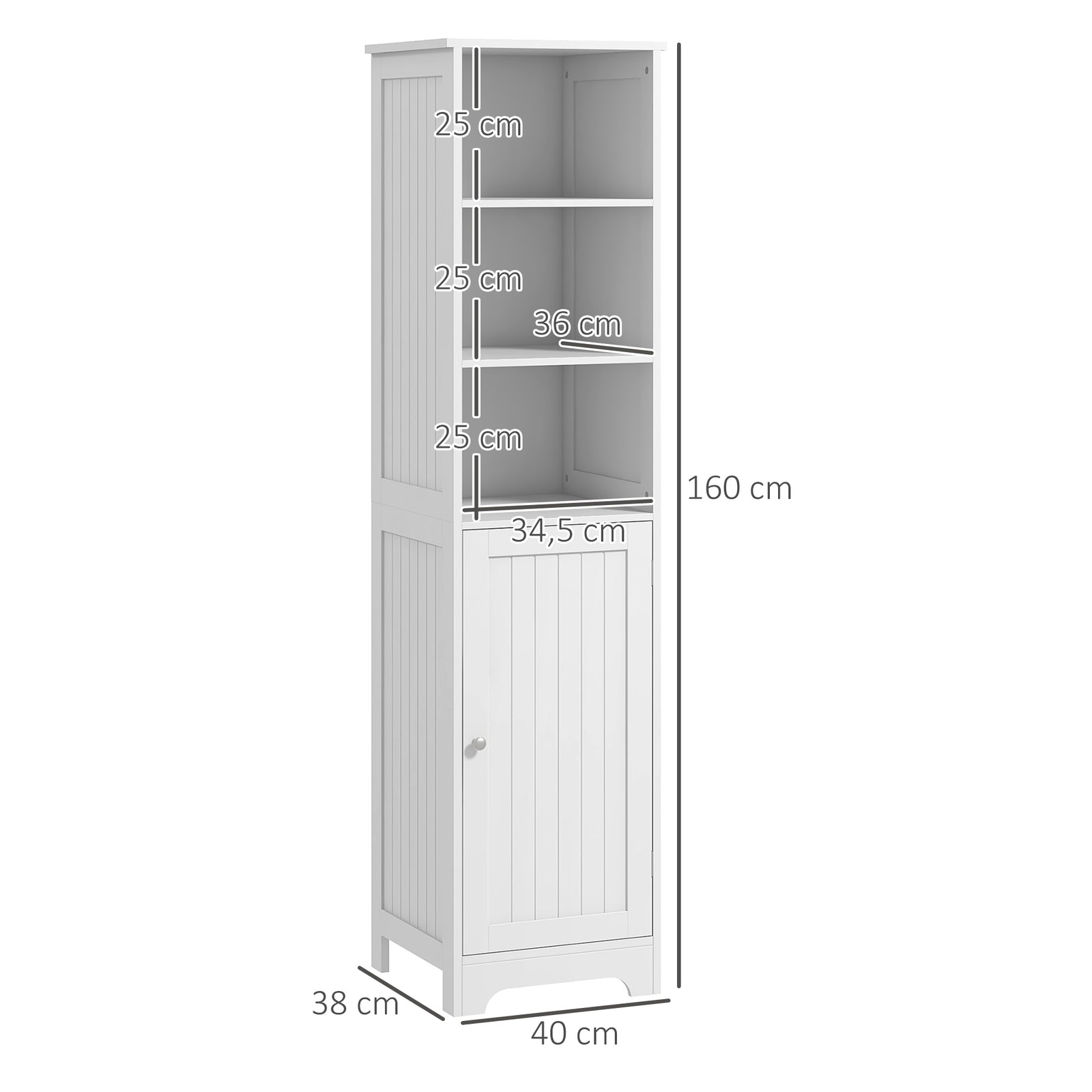 Slim Bathroom Storage Cabinet, Tall Bathroom Cabinet with 3 Open Shelv