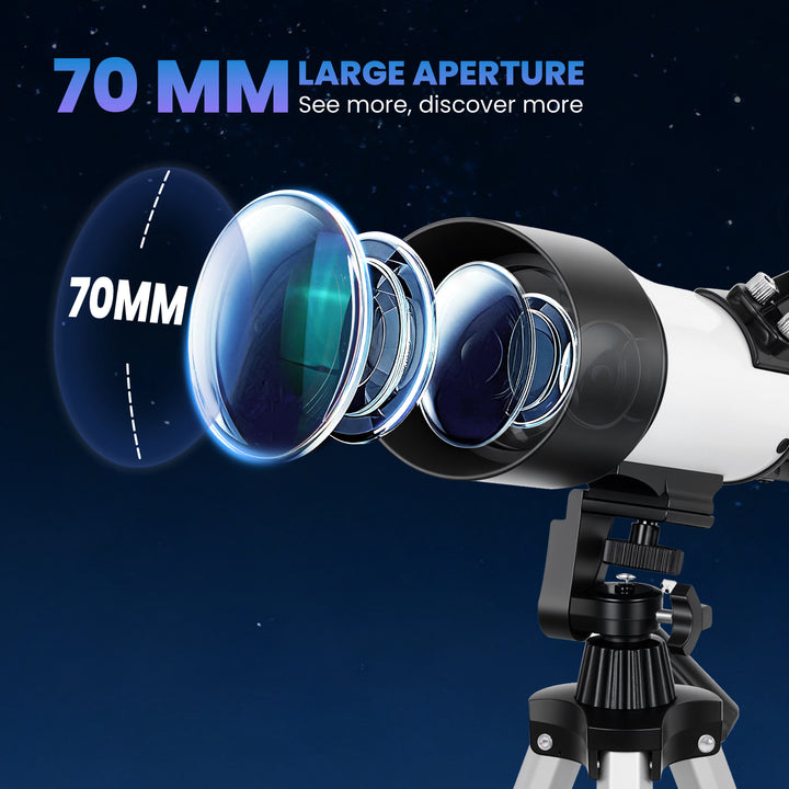 MCL Astronomy Telescope for Adults and Beginners with 70 mm Aperture, Carry Bag, White