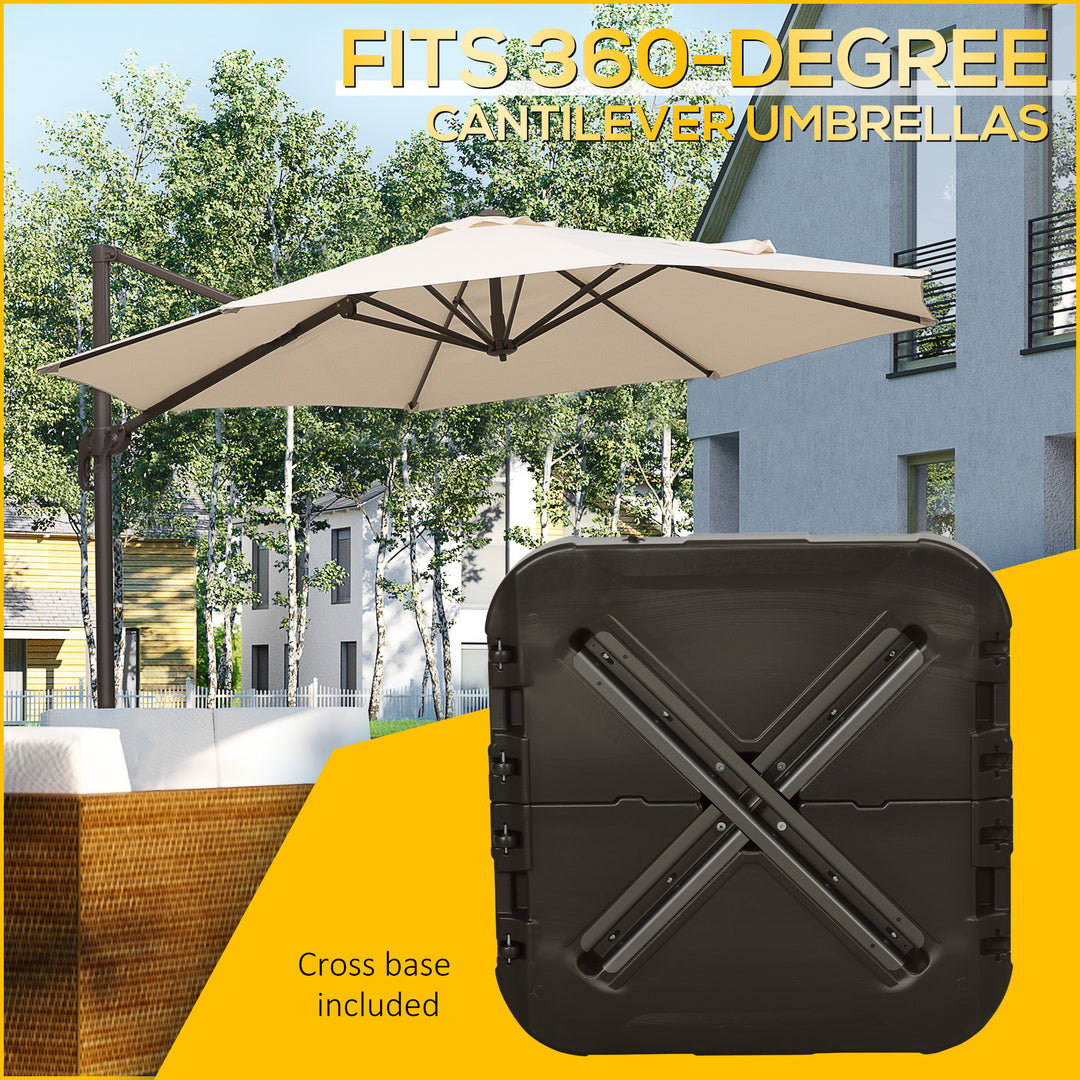 Fillable Cantilever Parasol Base Weights with Steel Cross Base, Garden Umbrella Stand Weight with Wheels, 195kg Sand or 170kg Water Filled, Coffee