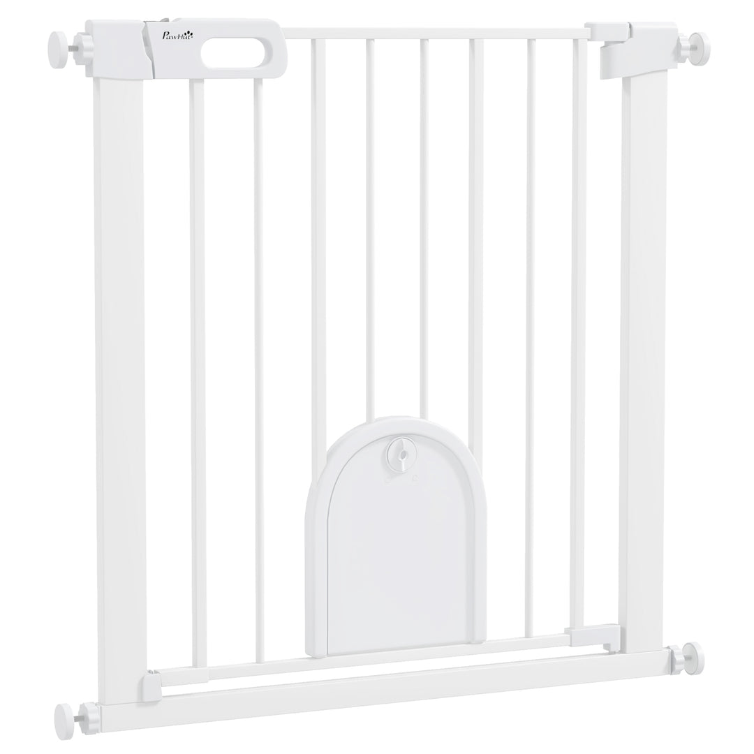 75-82cm Pet Safet Gaye, Pressure Fit Stair, with Cat Flap, Double Locking, White