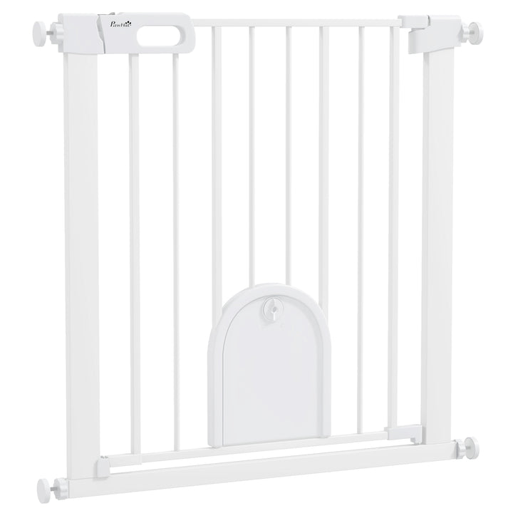 75-82cm Pet Safet Gaye, Pressure Fit Stair, with Cat Flap, Double Locking, White