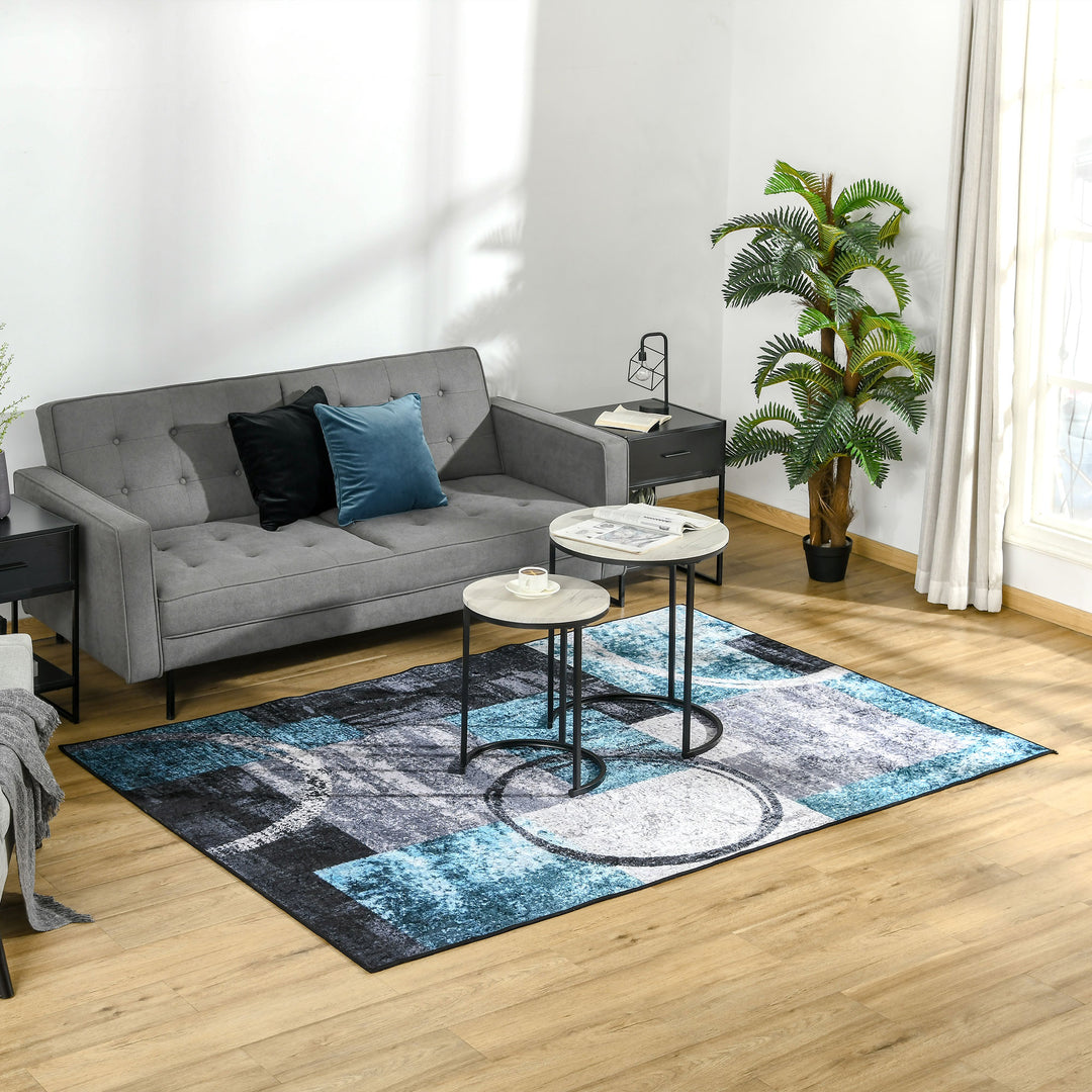 HOMCOM Geometric Area Rug: Large Modern Carpet for Living Spaces & Bedrooms, 160x230cm, Azure Blue | Aosom UK