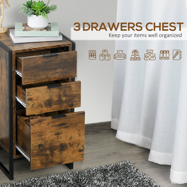 Bedroom Chest of Drawers, Industrial 3-Drawer Dresser, Storage Drawers Unit with Metal Frame for Living Room, Rustic Brown