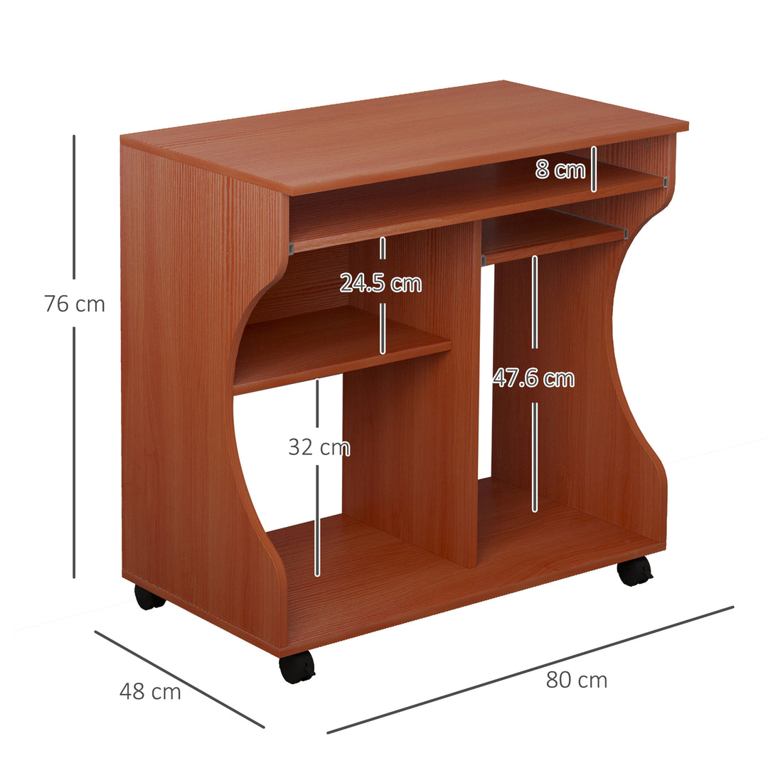 HOMCOM Computer Desk on Wheels, Movable Workstation with Sliding Keyboard Tray, Storage Shelves, 80x48x76cm | Aosom UK