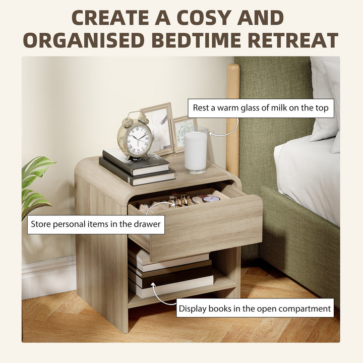 Bedside Tables Set of 2, Nightstands with Rounded Corners, Modern Side