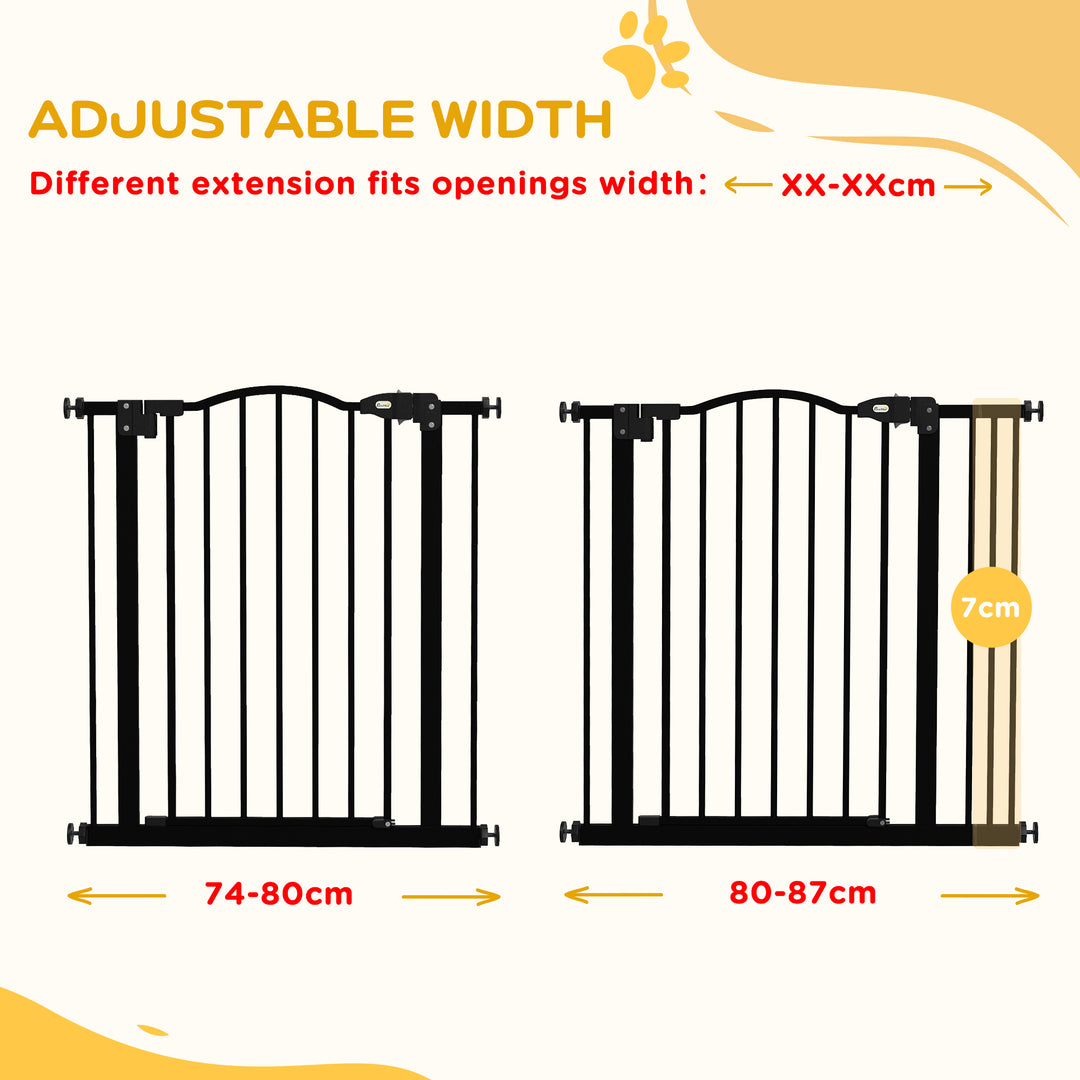 PawHut Dog Gate Baby Gates for Dogs Pet Gate with Metal Adjustable Frame & Double Locking System, 74-87Wcm, Black | Aosom UK