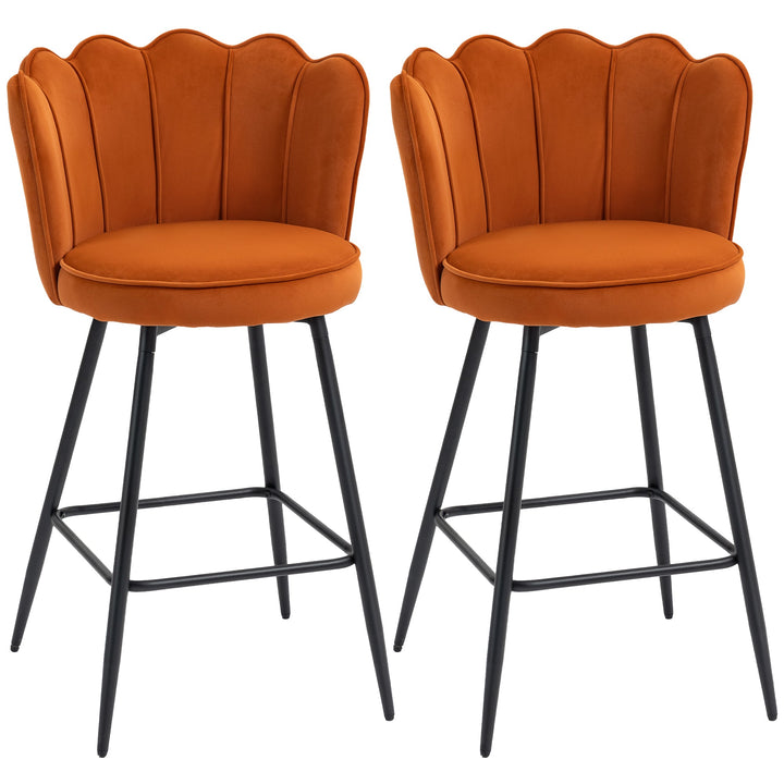 HOMCOM Set of Two Velvet-Feel Lotus Bar Stools