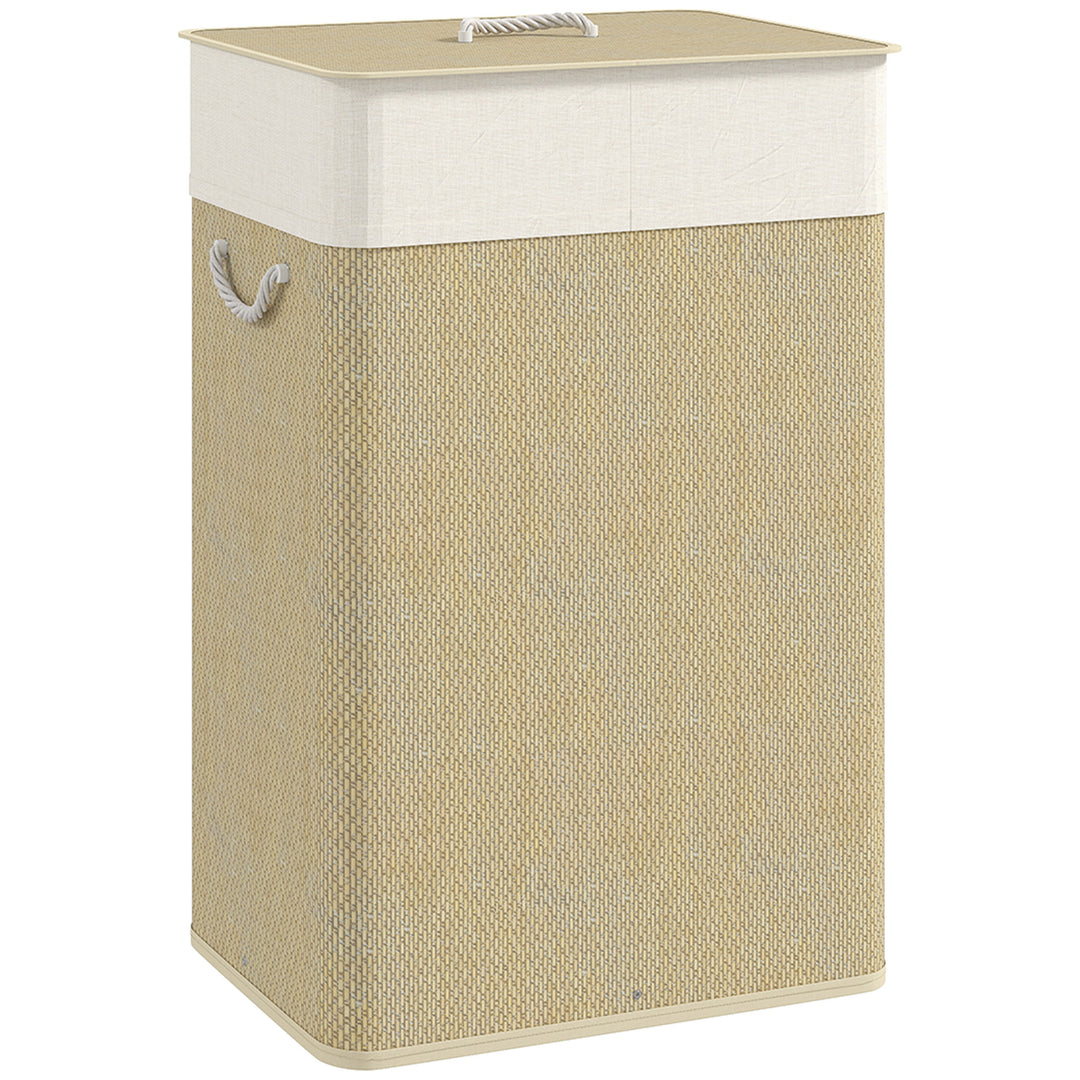 Bamboo Laundry Basket with Lid, 72L Laundry Hamper with Rope Handles, Washing Basket with Removable Washable Liner Bag for Bathroom, Bedroom, Nature Wood Finish