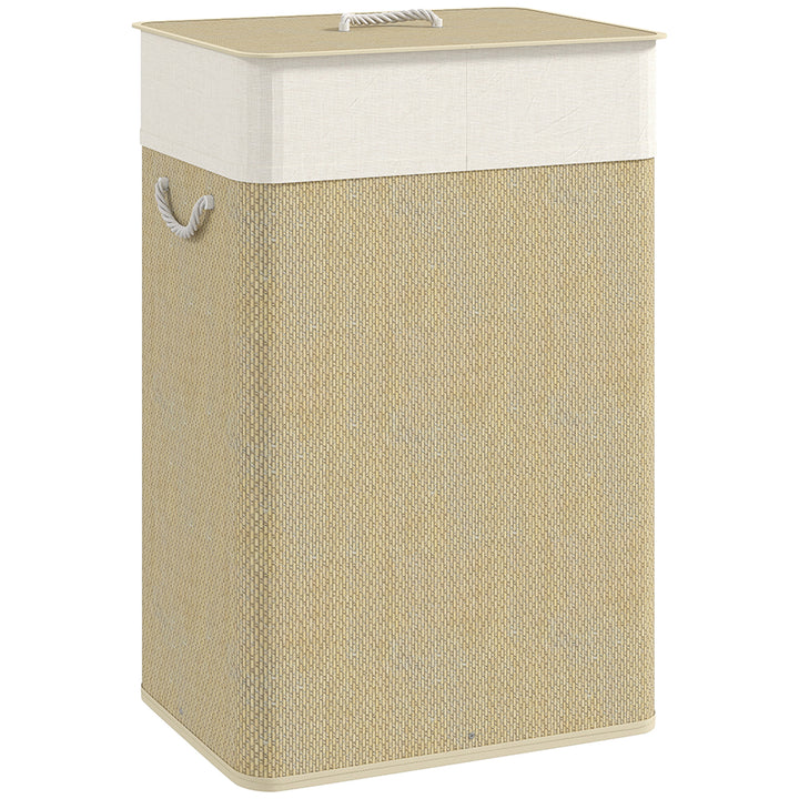 Bamboo Laundry Basket with Lid, 72L Laundry Hamper with Rope Handles, Washing Basket with Removable Washable Liner Bag for Bathroom, Bedroom, Nature Wood Finish