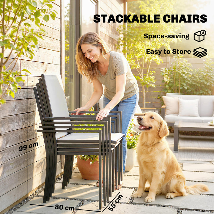 Garden Dining Set for 4 with Umbrella Hole, Stackable Chairs and Recta