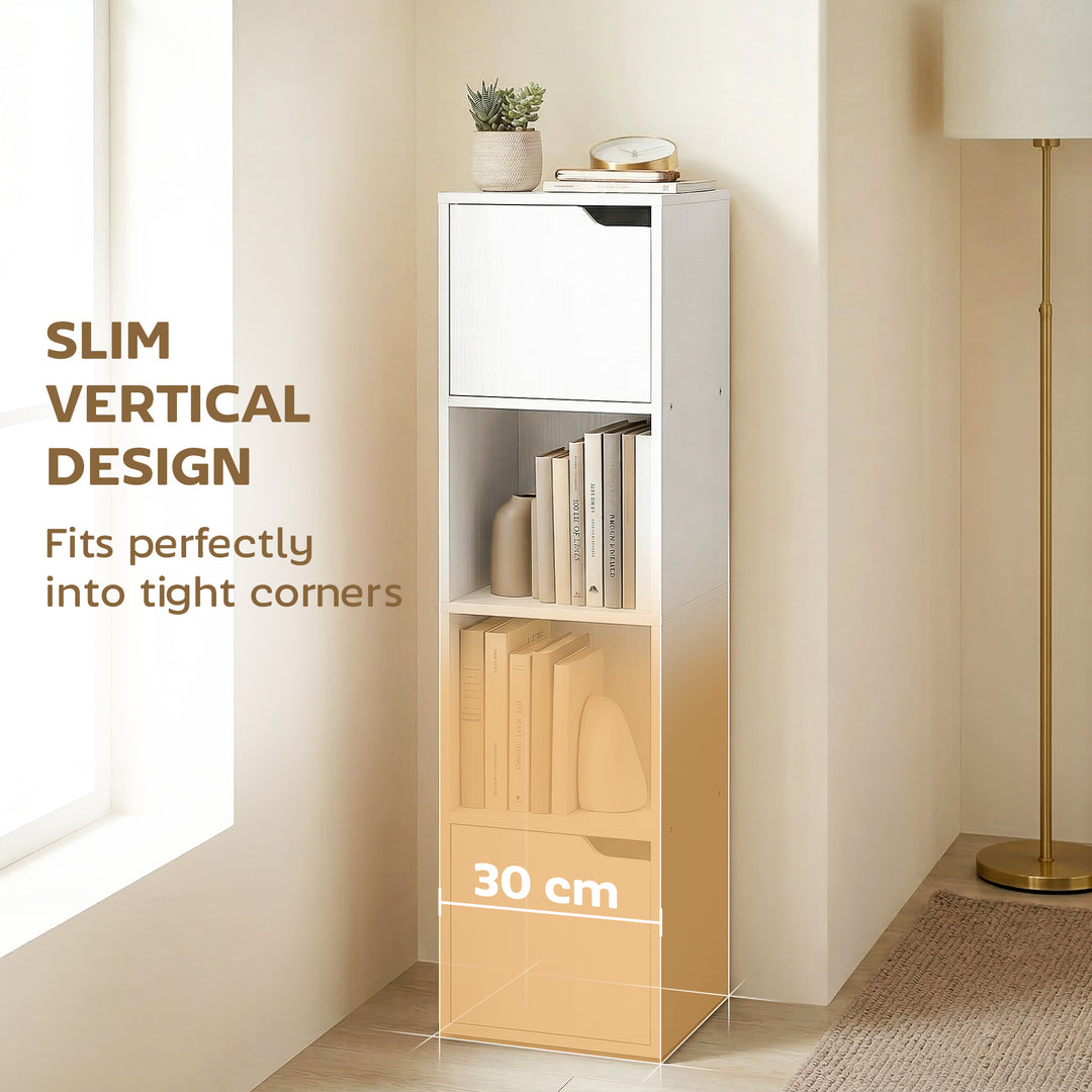 Narrow Bookcase, 4-Tier Bookshelf, Storage Cabinet with doors for Livi