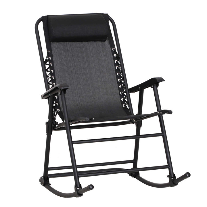 Outsunny Rocking Garden Chair, Foldable Outdoor Rocker with Adjustable Zero-Gravity Seat and Headrest, Ideal for Camping, Fishing, Black | Aosom UK