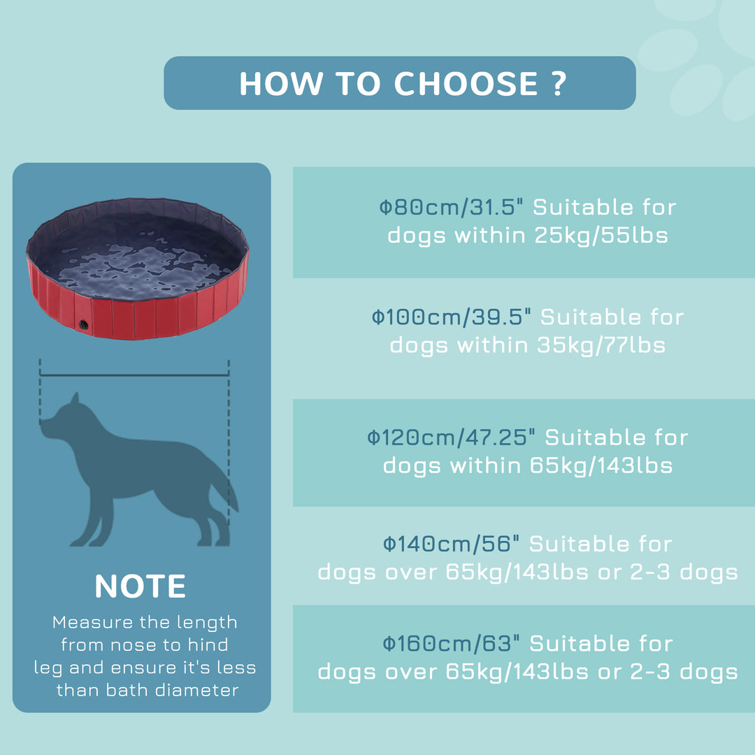 Foldable Dog Paddling Pool Pet Cat Swimming Pool Indoor/Outdoor Collapsible Summer Bathing Tub Shower Tub Puppy Washer (160 × 30H cm, Red)
